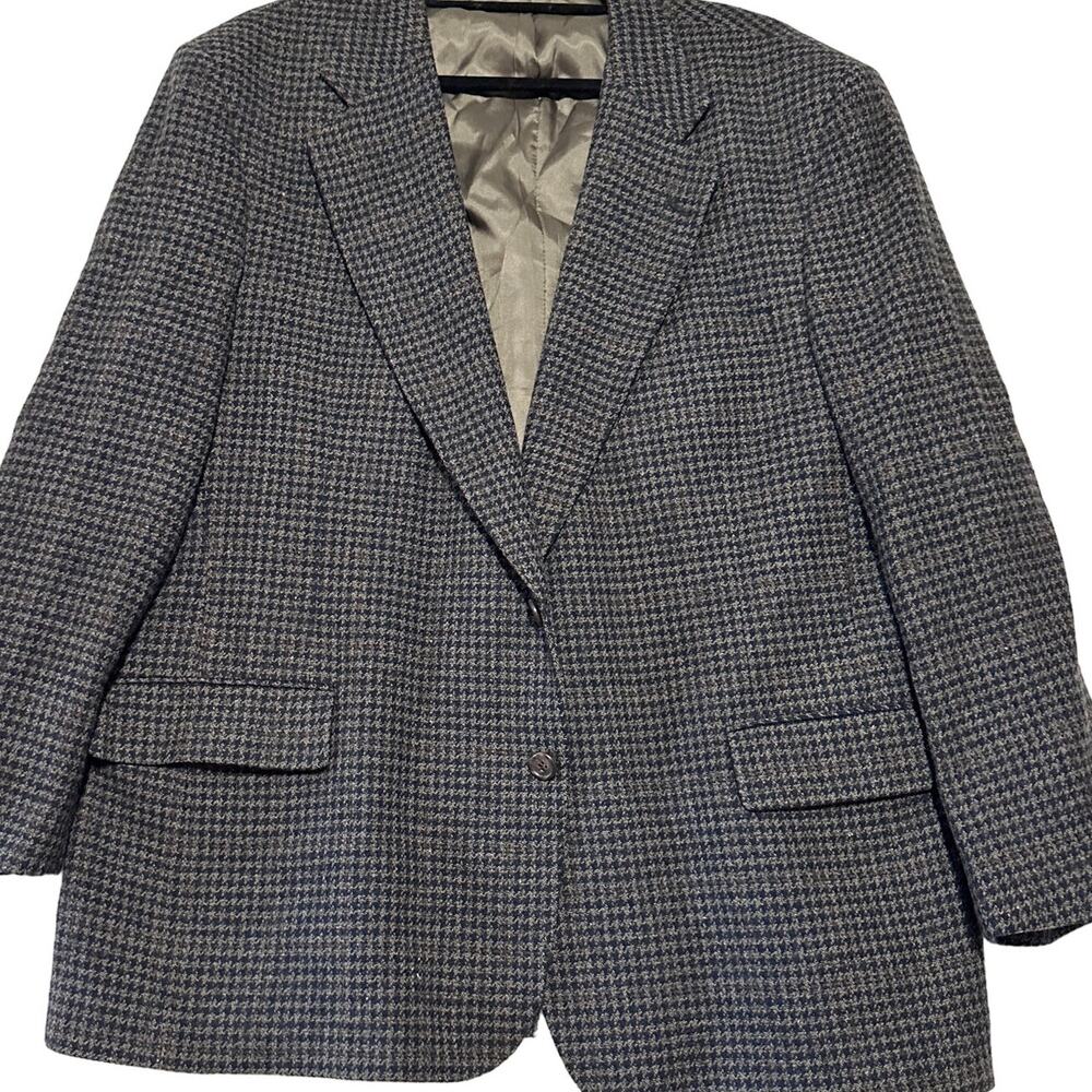 Jos A Bank 48R Brown Houndstooth Check Tweed 100% Wool 2Btn Blazer Jacket